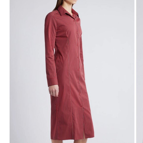 FAITHFULL THE BRAND En Vau Shirtdress 2/XS in Wine Stripe - Picture 2 of 7